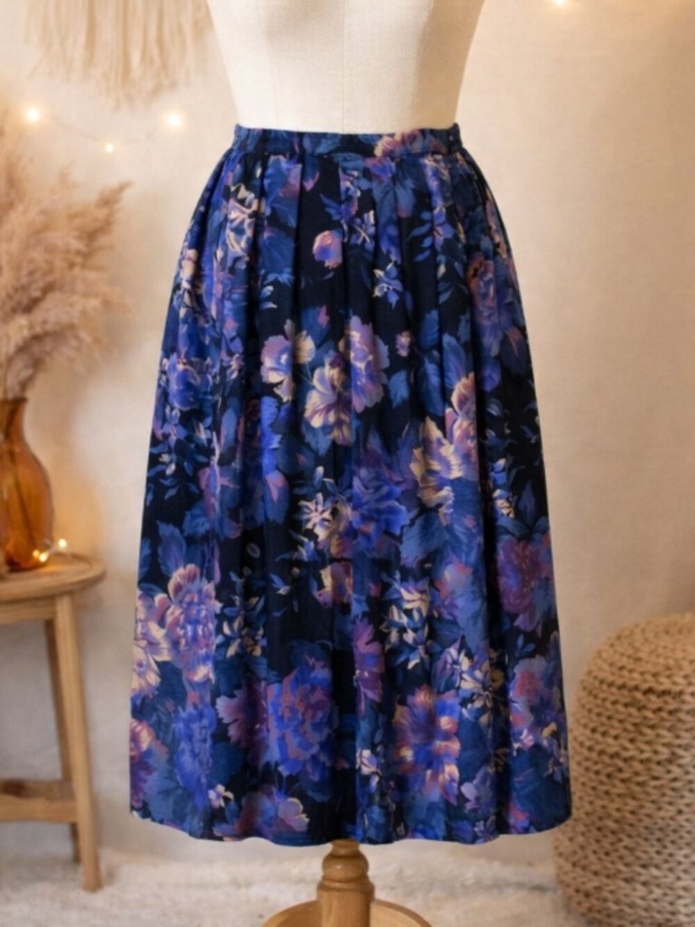 Vintage Liberty Wool Floral Skirt L/XL Cottagecore Dark Academia Made in England